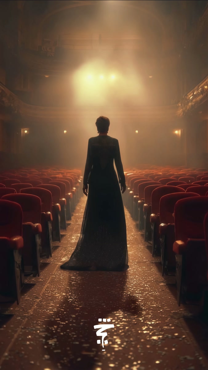 Silhouette dans un théâtre éclairé, film Biyouna