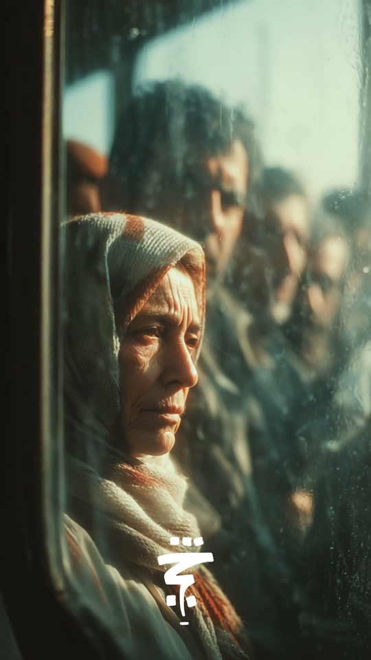 Une femme regarde à travers la vitre du bus